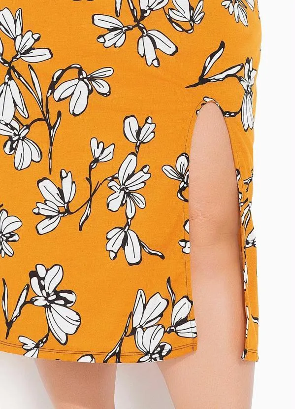 Marguerite - Vestido Floral Caramelo com Fenda Plus Size