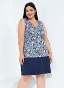 VESTIDO (FLORAL) COM BARRA PLISSADA PLUS SIZE