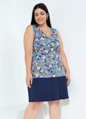 Vestido (Floral) com Barra Plissada Plus Size