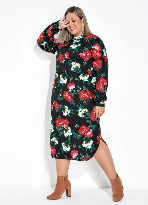 Marguerite - Vestido Floral com Gola e Manga Longa Plus Size 1