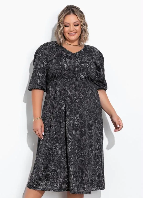 Marguerite - Vestido Floral com Mangas Bufantes Plus Size