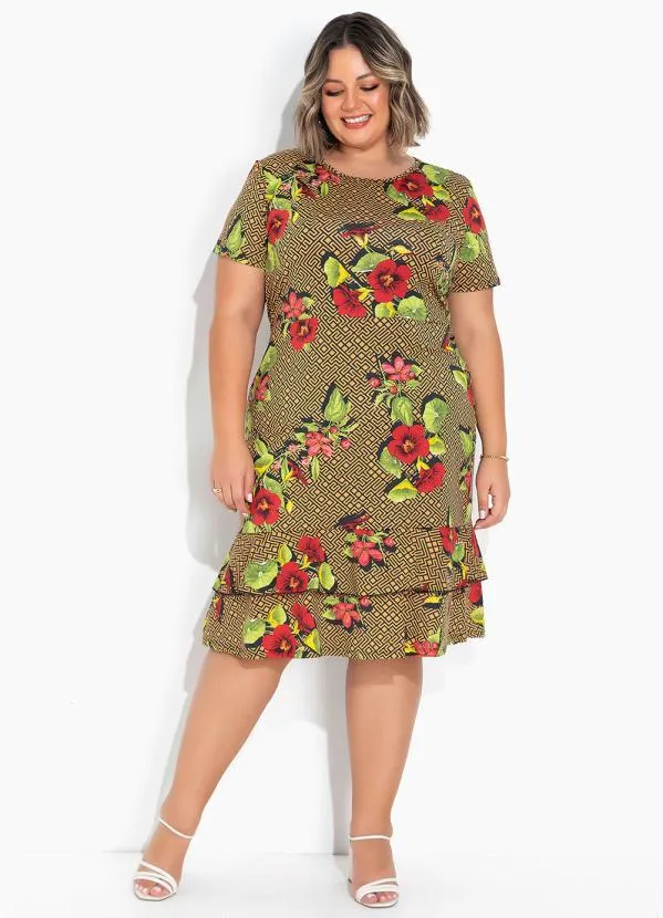 Marguerite - Vestido Floral e Geométrico com Babado Plus Size 2