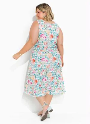 Marguerite - Vestido Floral e Listras de Saia Ampla Plus Size - MARGUERITE
