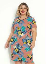 Vestido Floral e Marinho Tubinho Plus Size