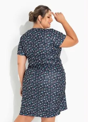Marguerite - Vestido Floral Marinho com Franzido Plus Size - MARGUERITE