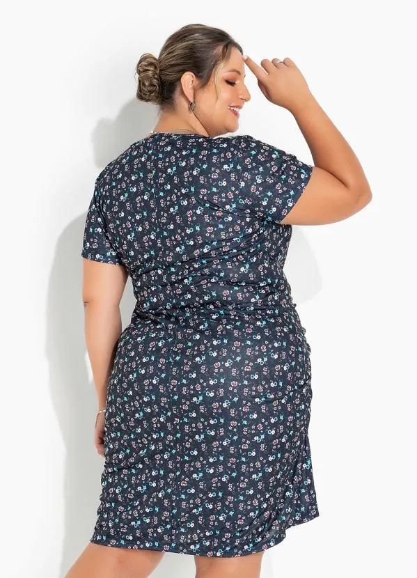 Marguerite - Vestido Floral Marinho com Franzido Plus Size 4