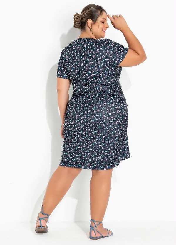 Marguerite - Vestido Floral Marinho com Franzido Plus Size 1