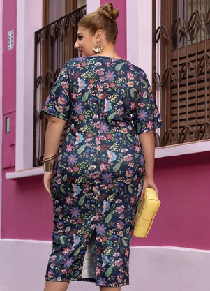 Marguerite - Vestido Floral Marinho em Jersey Acetinado - MARGUERITE