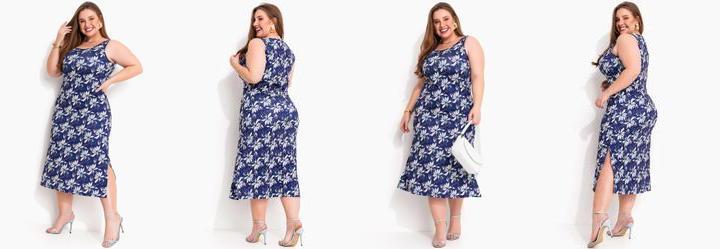 Vestido Floral Marinho em Malha Fria