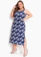 Marguerite - Vestido Floral Verde com Fendas Plus Size - variação: Floral Marinho