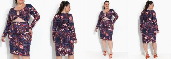 Vestido Floral Marinho em Malha
