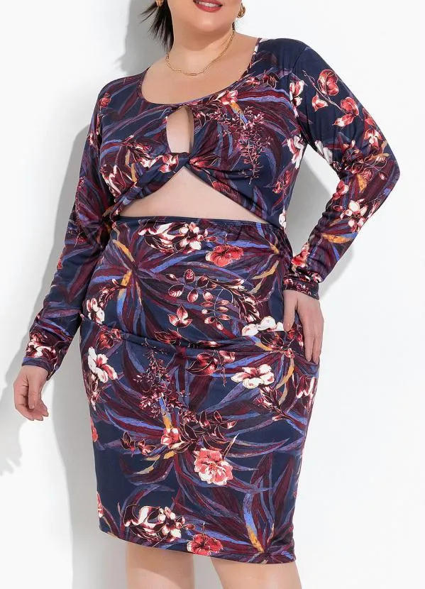 Marguerite - Vestido Floral Marinho em Malha