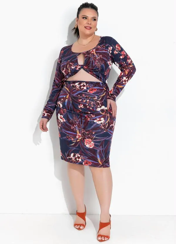 Marguerite - Vestido Floral Marinho em Malha 3