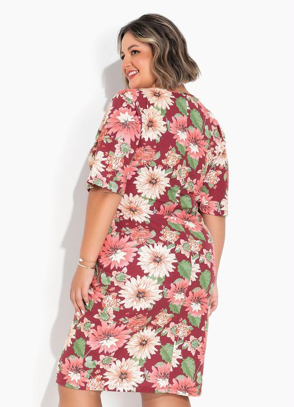 Marguerite - Vestido Floral Marrom Mangas 3/4 Plus Size 2