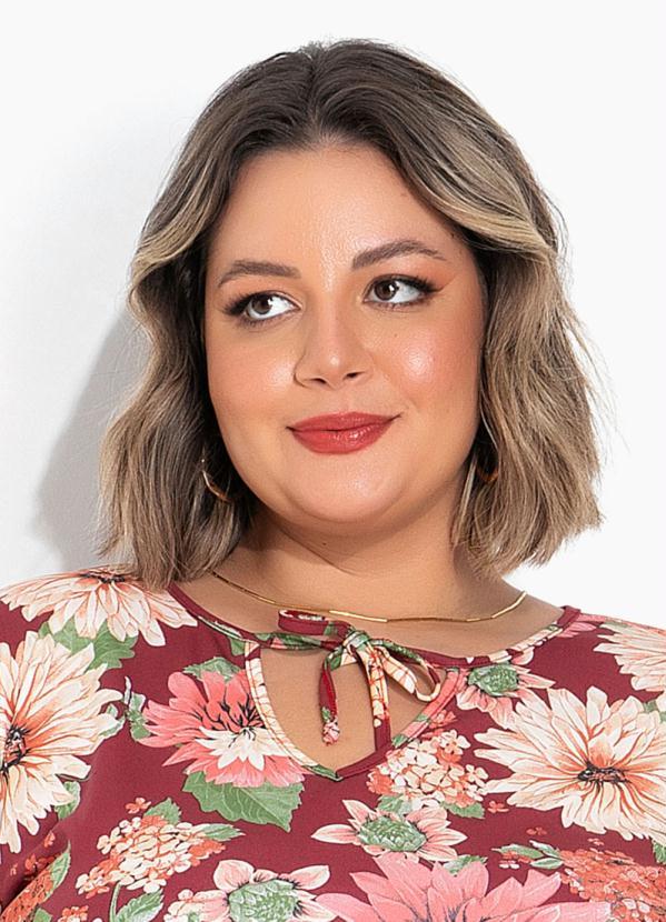 Marguerite - Vestido Floral Marrom Mangas 3/4 Plus Size 3