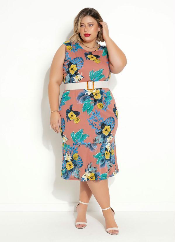 Marguerite - Vestido Floral Marrom Sereia Plus Size