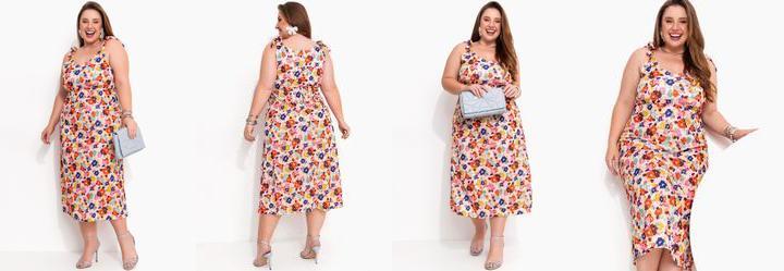 Vestido Floral Multicolorido em Jersey Acetinado