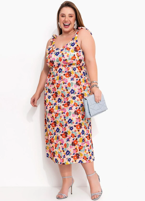Marguerite - Vestido Floral Multicolorido em Jersey Acetinado