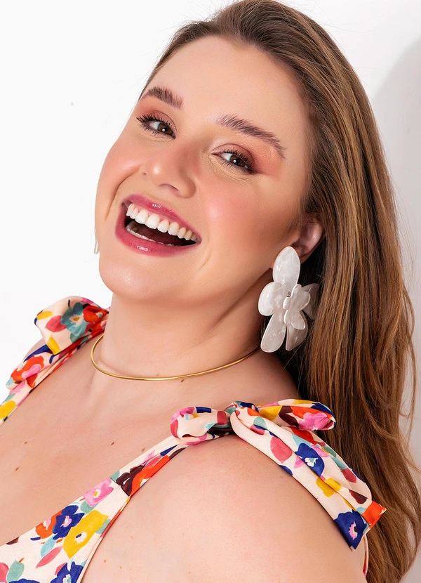 Marguerite - Vestido Floral Multicolorido em Jersey Acetinado