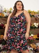 Vestido Floral Preta com Degag Plus Size
