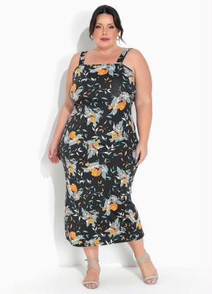 Vestido (Floral Preto) com Alas Largas Plus Size