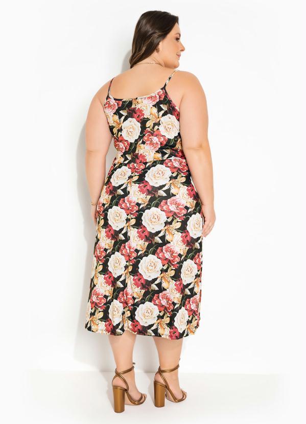 Outlet - Vestido Floral Preto com Alças Plus Size 2