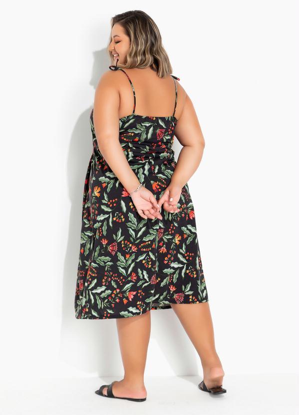 Marguerite - Vestido Floral Preto Decote V Plus Size 2