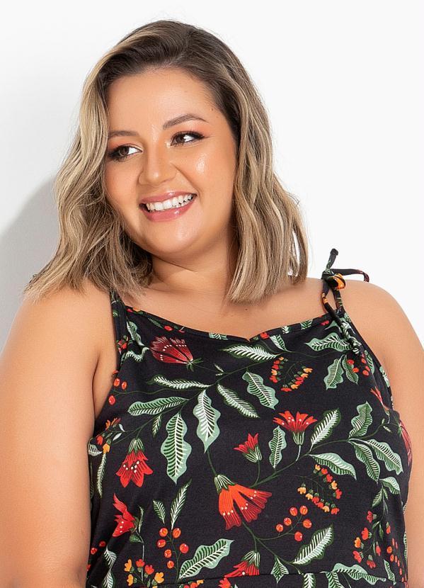 Marguerite - Vestido Floral Preto Decote V Plus Size 3