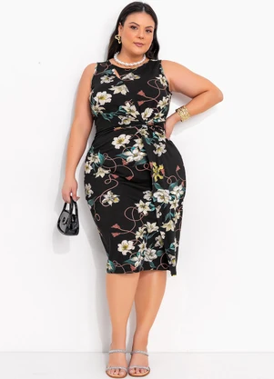 Marguerite - Vestido Floral Preto em Malha de Viscose - MARGUERITE