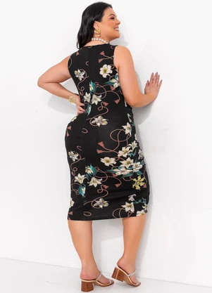 Marguerite - Vestido Floral Preto em Malha de Viscose - MARGUERITE