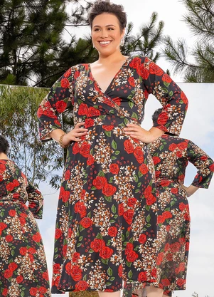 Marguerite - Vestido Floral Preto em Poliflex - MARGUERITE