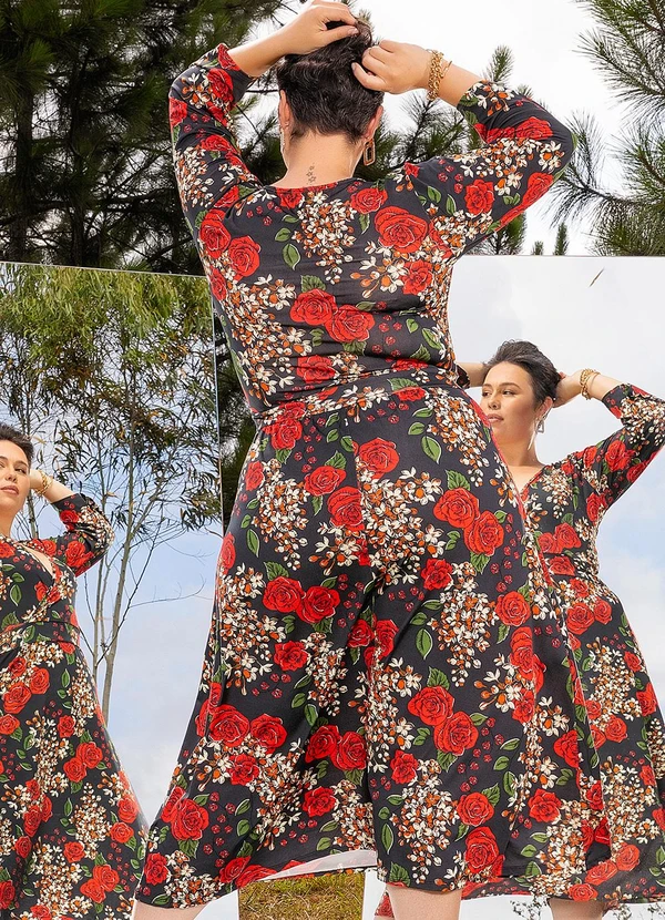 Marguerite - Vestido Floral Preto em Poliflex 2
