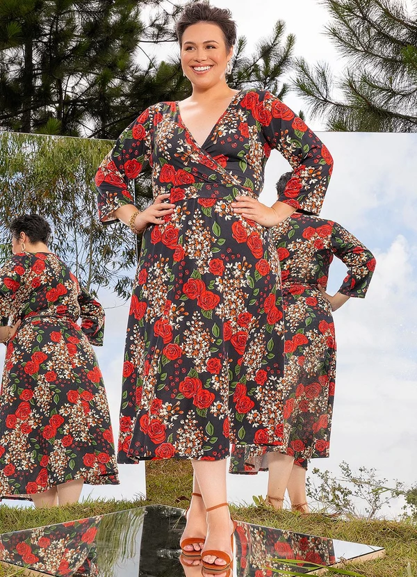 Marguerite - Vestido Floral Preto em Poliflex 3