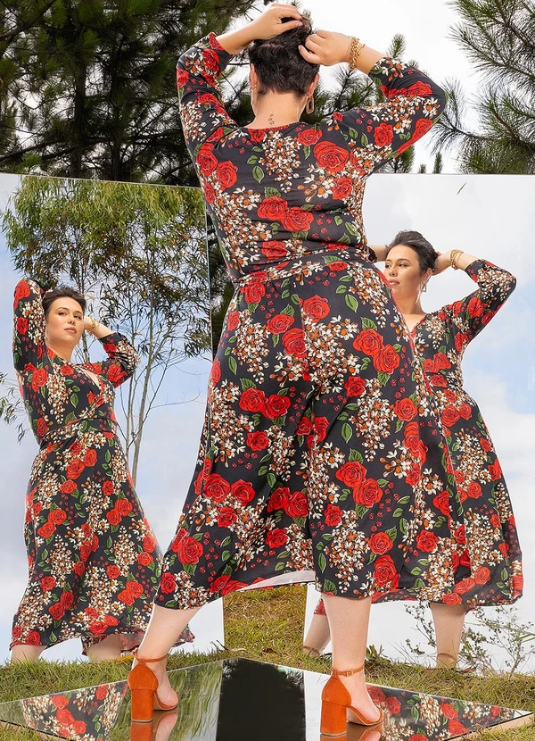 Marguerite - Vestido Floral Preto em Poliflex 4