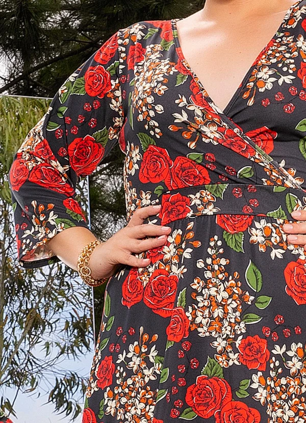 Marguerite - Vestido Floral Preto em Poliflex