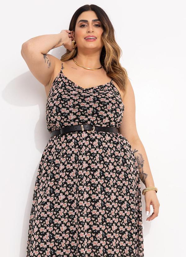 Marguerite - Vestido Floral Preto em Tule