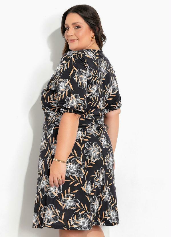 Marguerite - Vestido Floral Preto Mangas Bufantes Plus Size 3