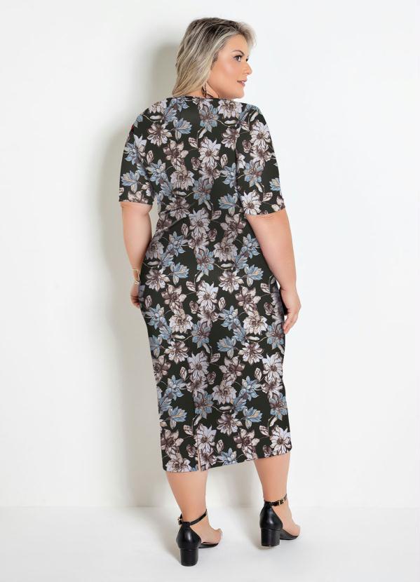Marguerite - Vestido Floral Preto Midi Tubinho Plus Size 2