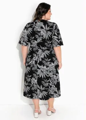 Marguerite - Vestido Floral Preto Transpassado Plus Size - MARGUERITE