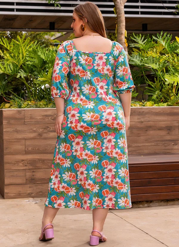 Marguerite - Vestido Floral Romã em Malha
