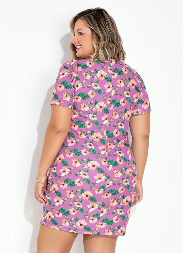 Outlet - Vestido Floral Roxo Tubinho Plus Size 2