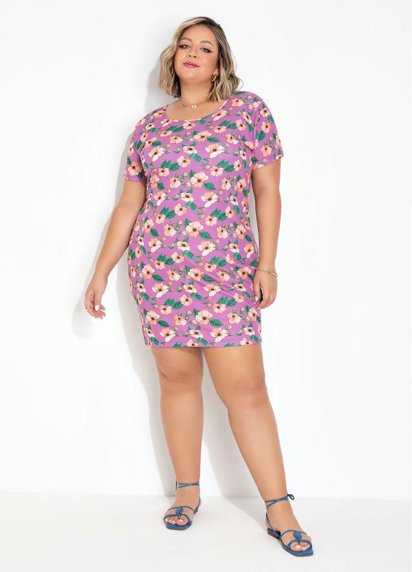 Outlet - Vestido Floral Roxo Tubinho Plus Size 3