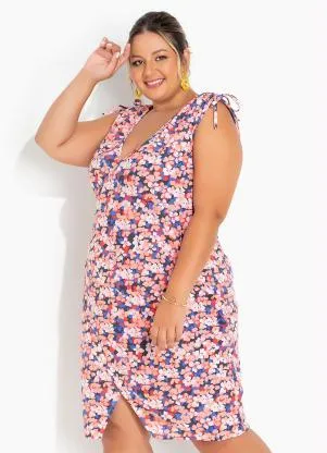 Marguerite - Vestido Floral Salmão Transpassado Plus Size - MARGUERITE