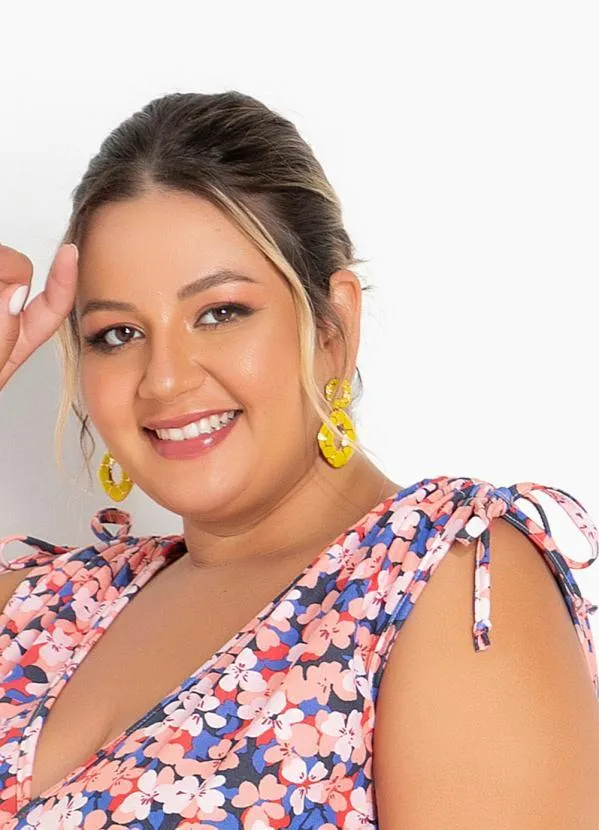 Marguerite - Vestido Floral Salmão Transpassado Plus Size 3