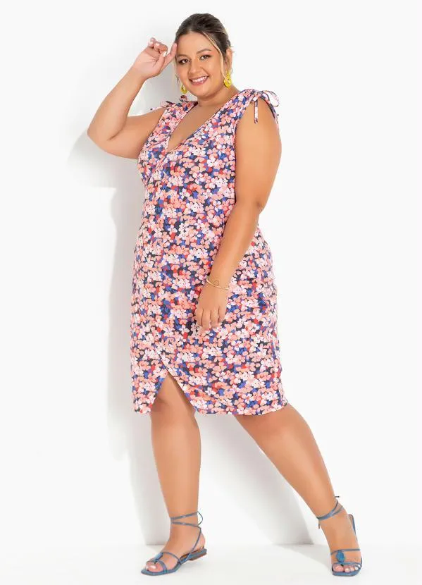 Marguerite - Vestido Floral Salmão Transpassado Plus Size 2