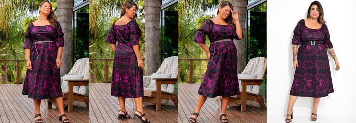 Vestido Floral Ultravioleta em Jersey Acetinado