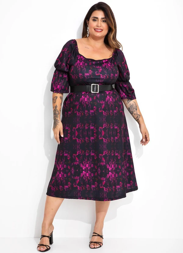 Marguerite - Vestido Floral Ultravioleta em Jersey Acetinado