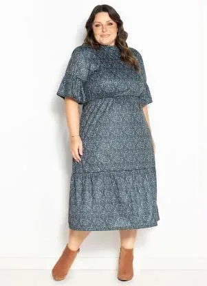 Marguerite - Vestido Floral Verde com Babados Plus Size - MARGUERITE