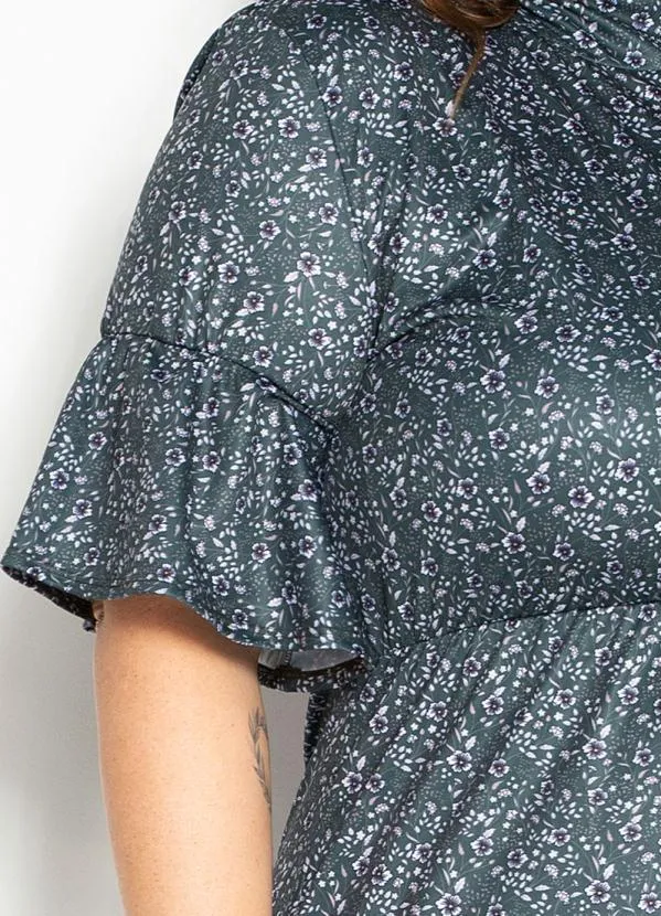 Marguerite - Vestido Floral Verde com Babados Plus Size 1