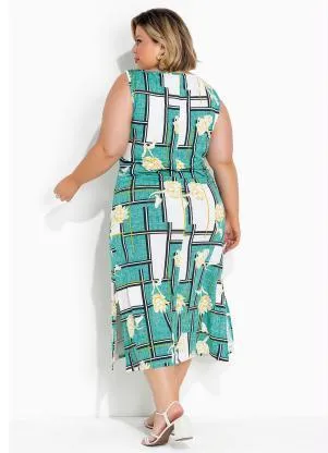 Marguerite - Vestido Floral Verde com Fendas Plus Size - MARGUERITE